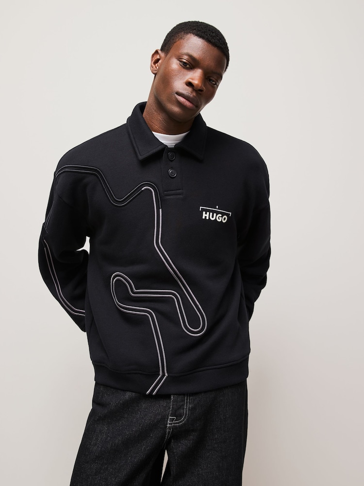 HUGO Black Racing Graphic Artwork Cotton Sweatshirt - Image 1 of 4