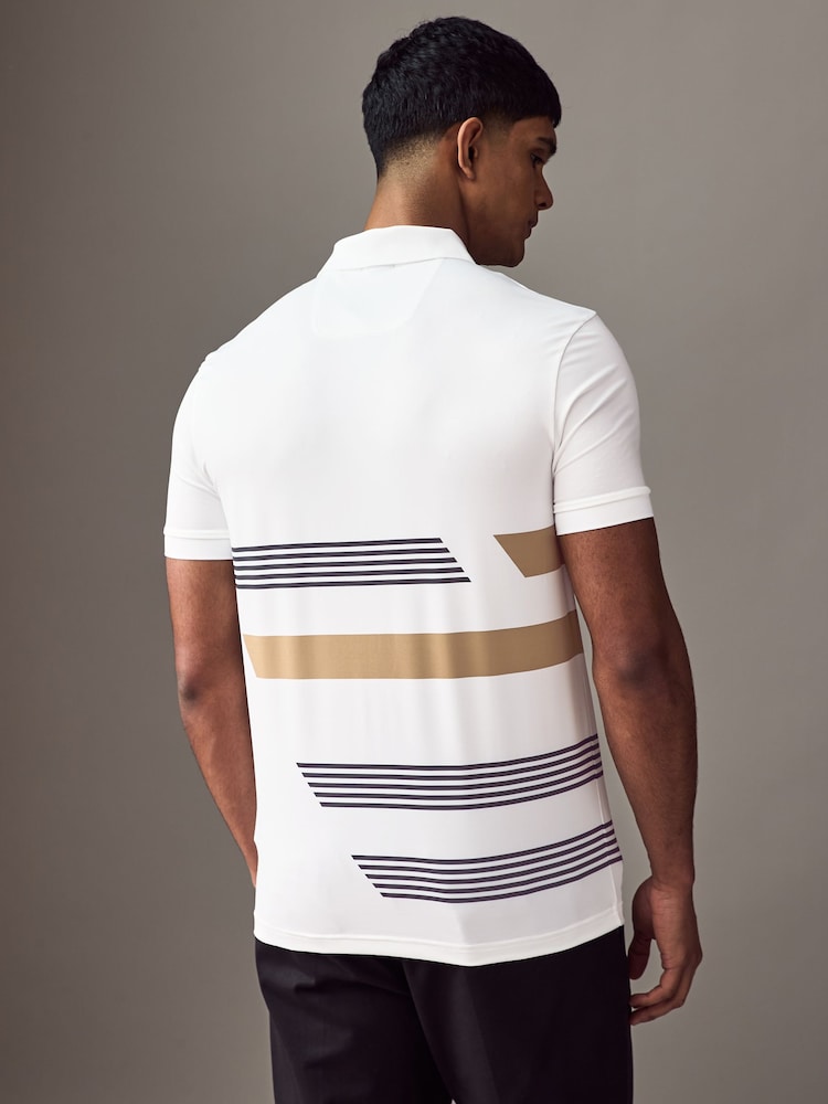 BOSS White Golf Paddy Stretch Jersey Stripe Polo Shirt - Image 2 of 4