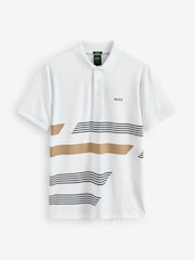 BOSS White Golf Paddy Stretch Jersey Stripe Polo Shirt - Image 4 of 4