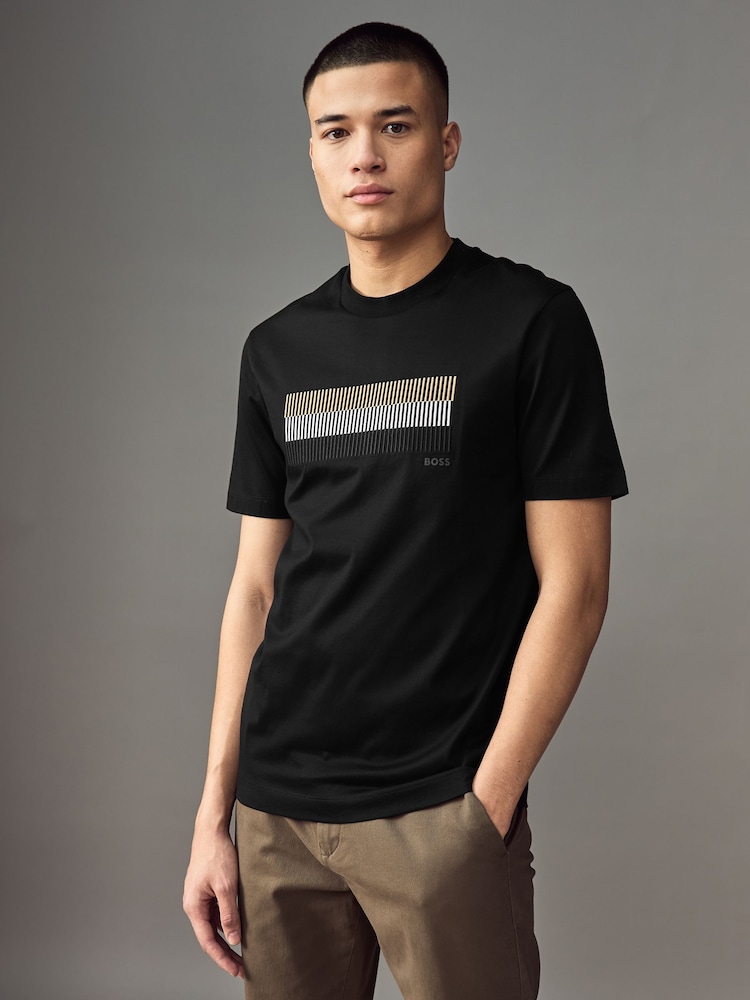 BOSS Black Mercerised Cotton T-Shirt - Image 1 of 5 BOSS Black Mercerised Cotton T-Shirt - Image 1 of 5