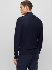BOSS Blue Embroidered Logo Wool Blend Knitted Jacket - Image 2 of 5