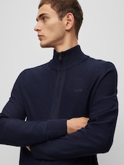 BOSS Blue Embroidered Logo Wool Blend Knitted Jacket - Image 3 of 5