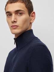 BOSS Blue Embroidered Logo Wool Blend Knitted Jacket - Image 4 of 5