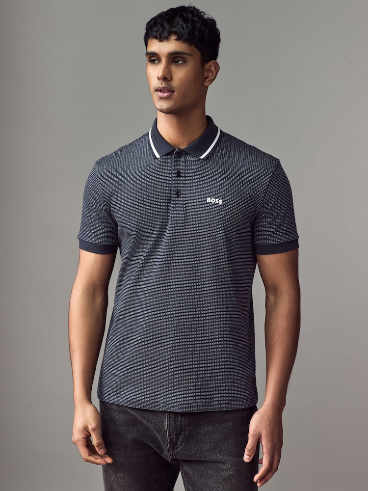 BOSS Blue Jacquard Paddy Polo Shirt - Image 1 of 4