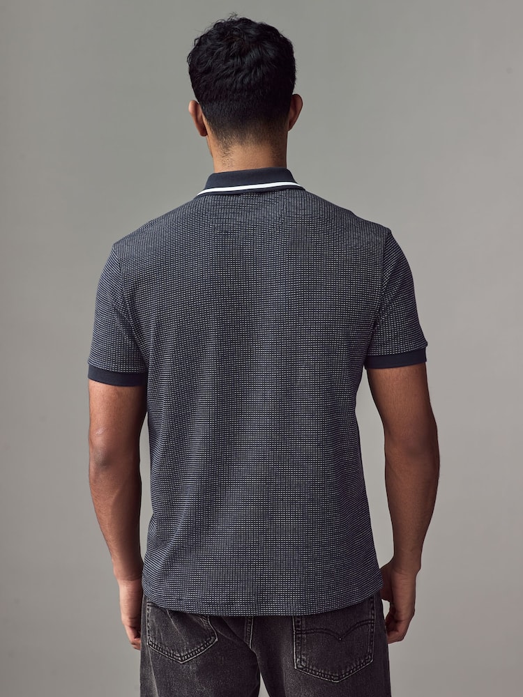 BOSS Blue Jacquard Paddy Polo Shirt - Image 2 of 4