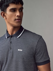 BOSS Blue Jacquard Paddy Polo Shirt - Image 3 of 4