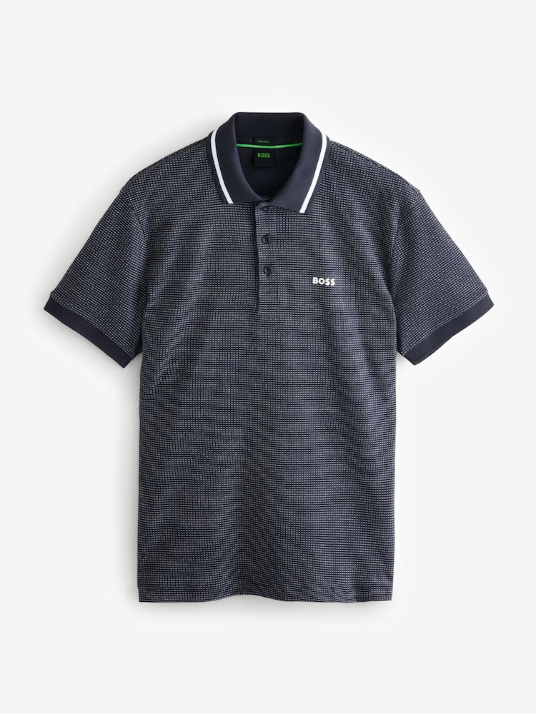 BOSS Blue Jacquard Paddy Polo Shirt - Image 4 of 4