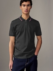 BOSS Black Regular Fit Zip Placket Structured Polo Shirt - Image 1 of 5