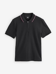 BOSS Black Regular Fit Zip Placket Structured Polo Shirt - Image 5 of 5
