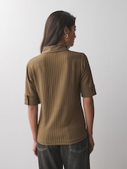 BOSS Brown Ribbed Collar 100% Cotton Polo Shirt - Image 2 of 5