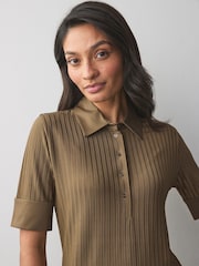 BOSS Brown Ribbed Collar 100% Cotton Polo Shirt - Image 3 of 5