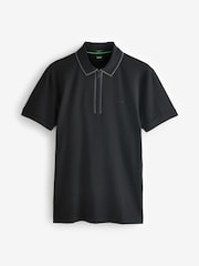 BOSS Black Philix Tape Zip Neck Contrast Detail Knit Polo Shirt - Image 4 of 4