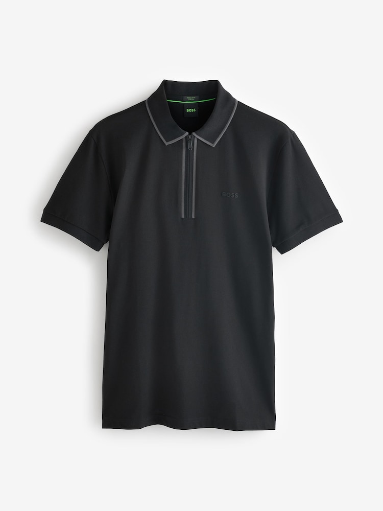 BOSS Black Philix Tape Zip Neck Contrast Detail Knit Polo Shirt - Image 4 of 4