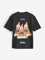 HUGO Black Graphic Cotton Jersey T-Shirt - Image 2 of 2