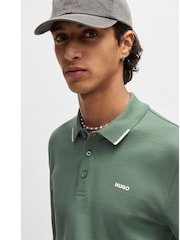 HUGO Green Logo Detail 100% Cotton Piqué Polo Shirt - Image 4 of 5