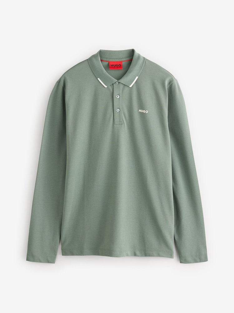 HUGO Green Logo Detail 100% Cotton Piqué Polo Shirt - Image 5 of 5