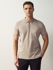 BOSS Beige Paddy 100% Cotton Polo Shirt With Drop Needle Stitching - Image 1 of 4