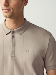BOSS Beige Paddy 100% Cotton Polo Shirt With Drop Needle Stitching - Image 3 of 4