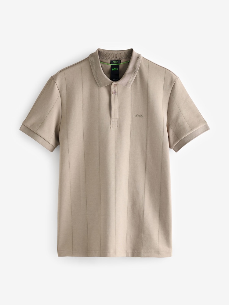 BOSS Beige Paddy 100% Cotton Polo Shirt With Drop Needle Stitching - Image 4 of 4