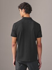 BOSS Black Paddy Hexagonal Quilting Drop Needle 100% Cotton Polo Shirt - Image 2 of 4
