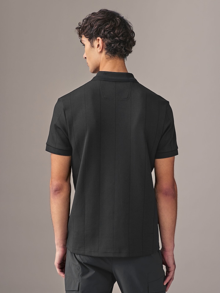 BOSS Black Paddy Hexagonal Quilting Drop Needle 100% Cotton Polo Shirt - Image 2 of 4