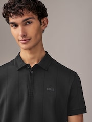 BOSS Black Paddy Hexagonal Quilting Drop Needle 100% Cotton Polo Shirt - Image 3 of 4