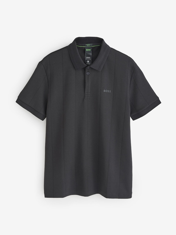 BOSS Black Paddy Hexagonal Quilting Drop Needle 100% Cotton Polo Shirt - Image 4 of 4