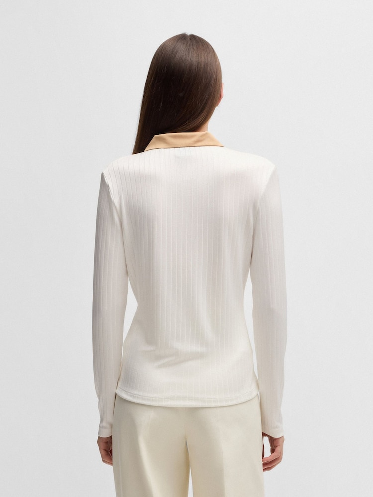 BOSS White Signature Stripe V-Neck Collared Blouse - Image 2 of 5