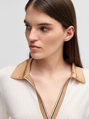 BOSS White Signature Stripe V-Neck Collared Blouse - Image 3 of 5