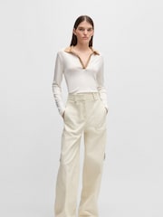 BOSS White Signature Stripe V-Neck Collared Blouse - Image 4 of 5