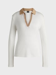 BOSS White Signature Stripe V-Neck Collared Blouse - Image 5 of 5