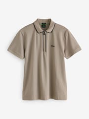 BOSS Beige Philix Tape Zip Neck Contrast Detail Knit Polo Shirt - Image 5 of 5