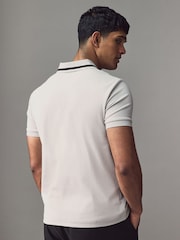 BOSS Grey Palle Tape Rib 100% Cotton Polo Shirt - Image 2 of 4