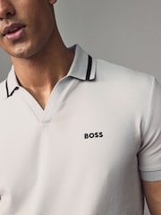 BOSS Grey Palle Tape Rib 100% Cotton Polo Shirt - Image 3 of 4