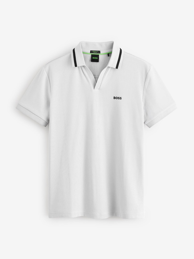 BOSS Grey Palle Tape Rib 100% Cotton Polo Shirt - Image 4 of 4