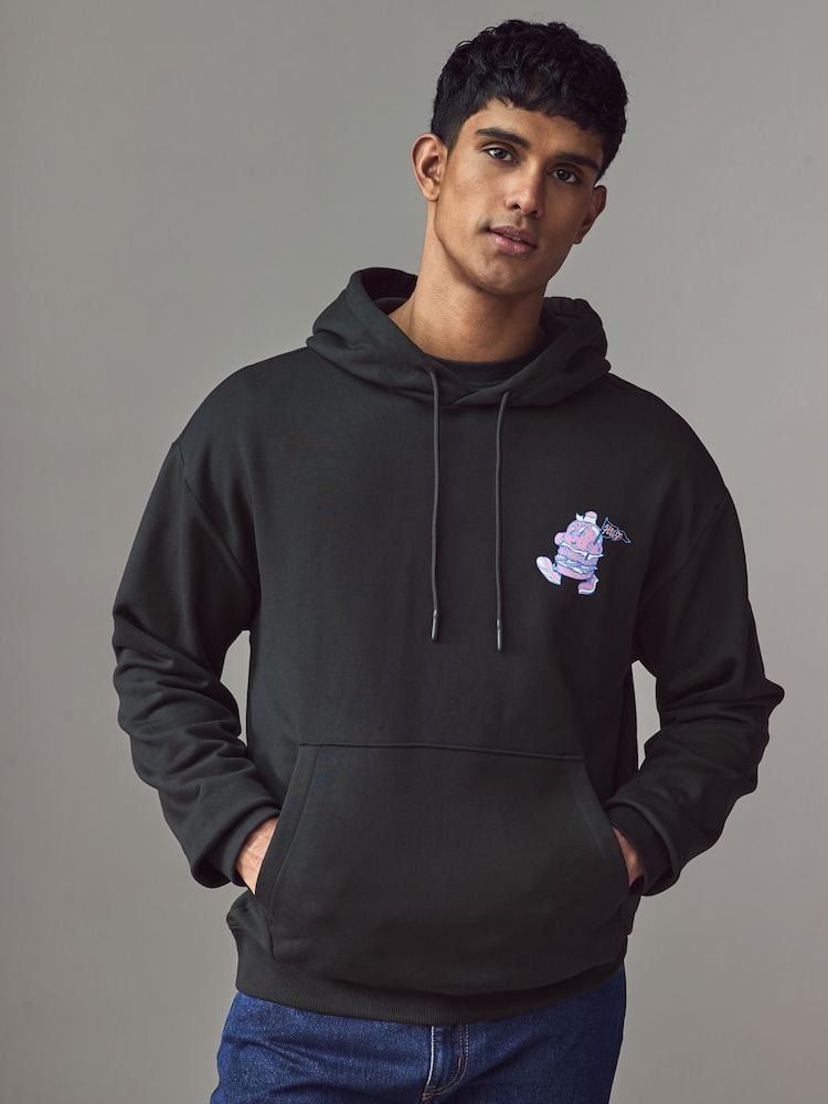 HUGO Black Street Food Graphic Cotton-Terry Hoodie - Image 1 of 5
