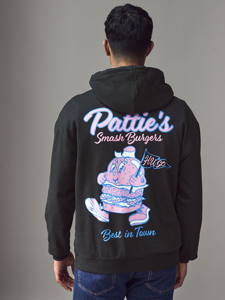 HUGO Black Street Food Graphic Cotton-Terry Hoodie - Image 2 of 5