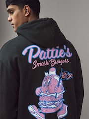 HUGO Black Street Food Graphic Cotton-Terry Hoodie - Image 4 of 5