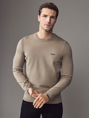 BOSS Brown Logo Cotton Blend Jumper - Image 1 of 4