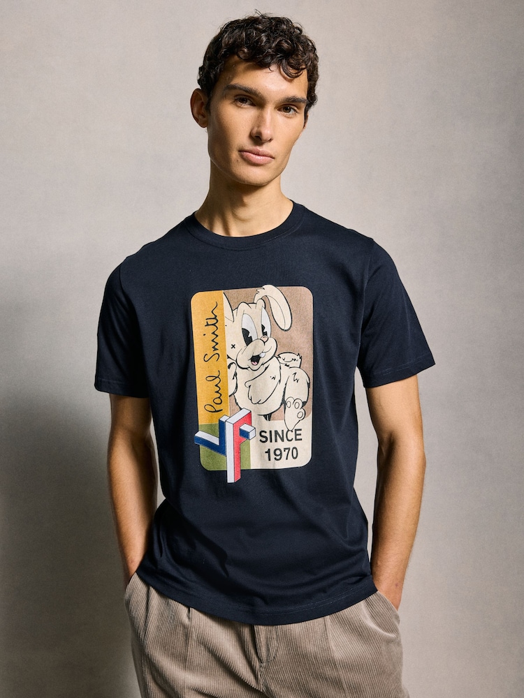 PS Paul Smith Navy Graphic Print T-Shirt - Image 1 of 7 PS Paul Smith Navy Graphic Print T-Shirt - Image 1 of 7