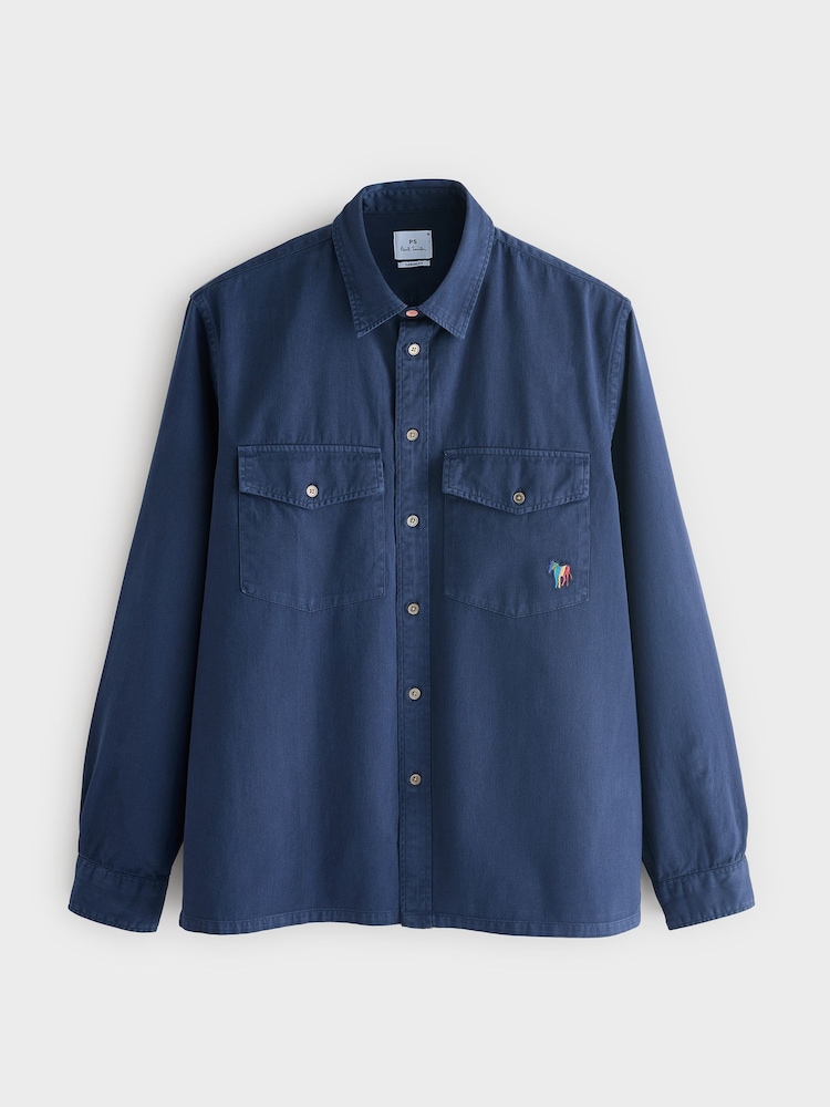 PS Paul Smith Dark Blue Twill Pocket Detail Shirt - Image 7 of 7