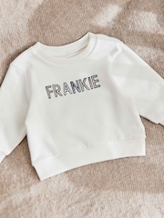 My 1st Years 100% Cotton Personalised Patchwork Name Ecru Sweatshirt - Image 1 of 4