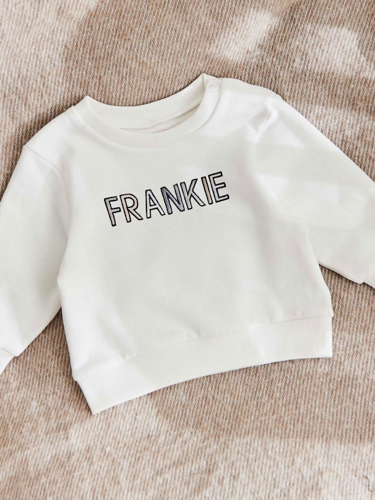 My 1st Years 100% Cotton Personalised Patchwork Name Ecru Sweatshirt - Image 1 of 4