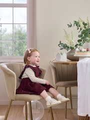 Mamas & Papas Red Floral 100% Cotton Bodysuit & Velvet Pinafore Dress 2 Piece Set - Image 2 of 8