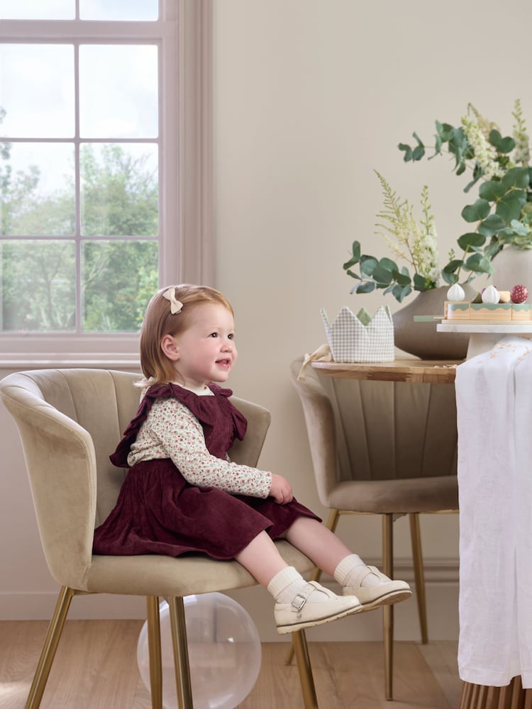 Mamas & Papas Red Floral 100% Cotton Bodysuit & Velvet Pinafore Dress 2 Piece Set - Image 2 of 8