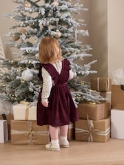 Mamas & Papas Red Floral 100% Cotton Bodysuit & Velvet Pinafore Dress 2 Piece Set - Image 3 of 8