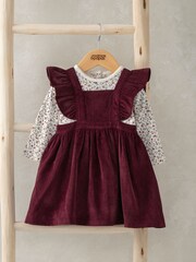 Mamas & Papas Red Floral 100% Cotton Bodysuit & Velvet Pinafore Dress 2 Piece Set - Image 4 of 8