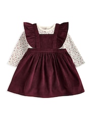 Mamas & Papas Red Floral 100% Cotton Bodysuit & Velvet Pinafore Dress 2 Piece Set - Image 5 of 8