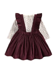 Mamas & Papas Red Floral 100% Cotton Bodysuit & Velvet Pinafore Dress 2 Piece Set - Image 6 of 8