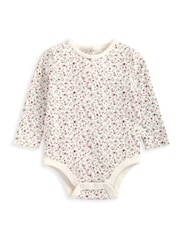 Mamas & Papas Red Floral 100% Cotton Bodysuit & Velvet Pinafore Dress 2 Piece Set - Image 8 of 8